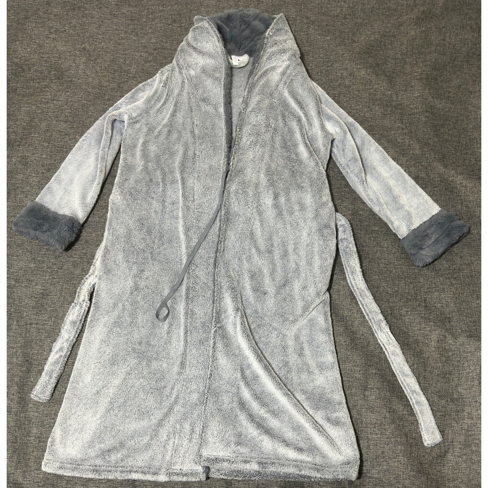 Joyspun Women S (4-6) Robe Grey Faux Fur Trim Hooded Fleece JS42511GC